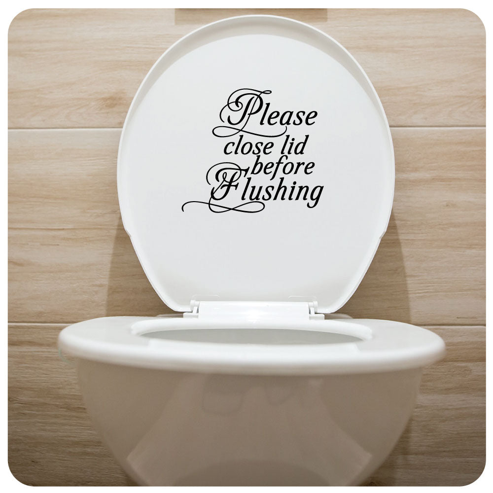 Please close lid before Flushing | Bathroom Decor, Vinyl Decal Toilet Sign