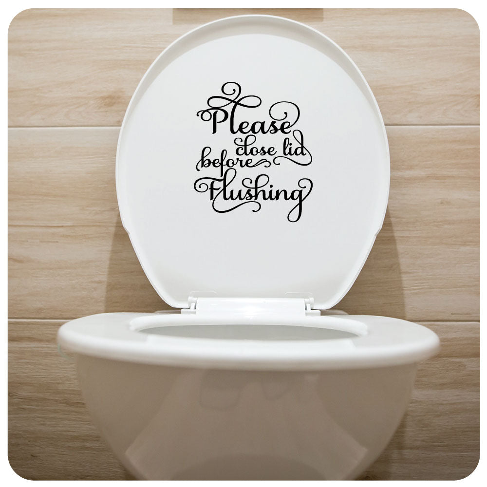 Please close lid before Flushing | Bathroom Decor, Vinyl Decal Toilet Sign