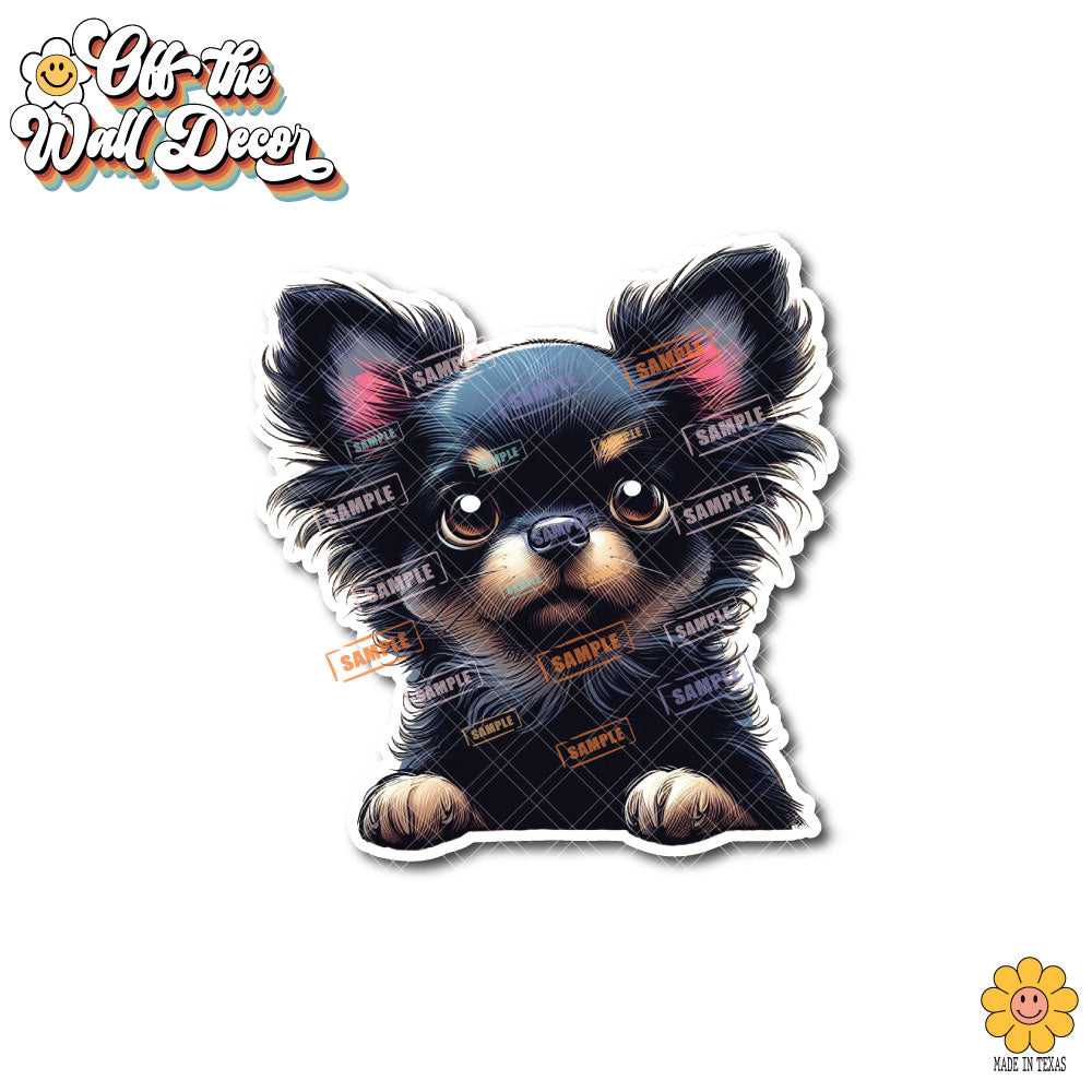 Peeking Long Hair Chihuahua | Car/Truck Sticker, Automotive Decals, Car Bling Stickers and Decals, Pet Cat Dog Decal for Window