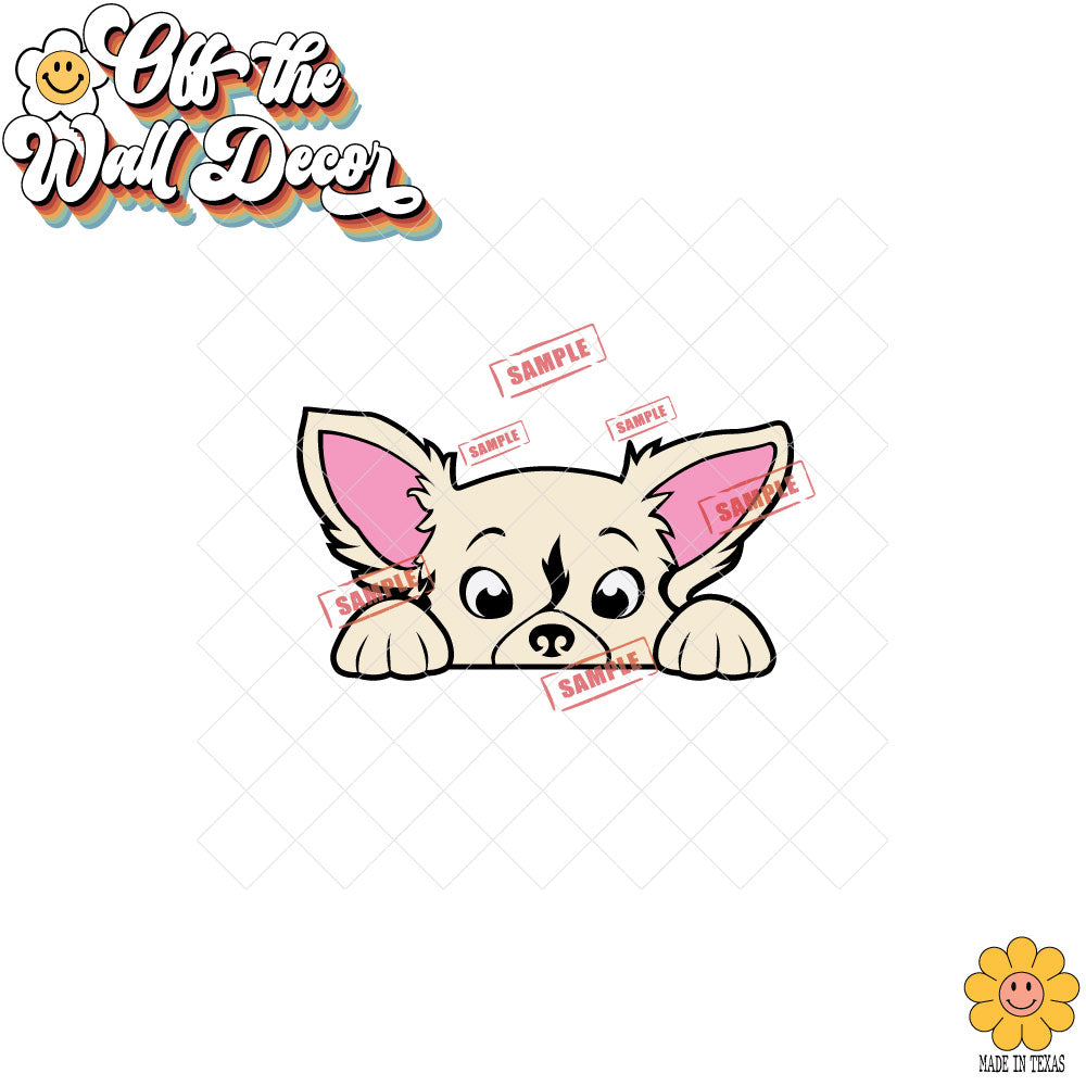 Peeking Long Hair Chihuahua | Car/Truck Sticker, Automotive Decals, Car Bling Stickers and Decals, Pet Cat Dog Decal for Window