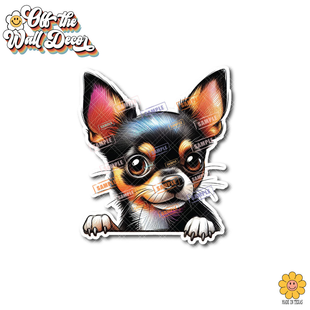 Peeking Chihuahua | Car/Truck Sticker, Automotive Decals, Car Bling Stickers and Decals, Pet Cat Dog Decal for Window