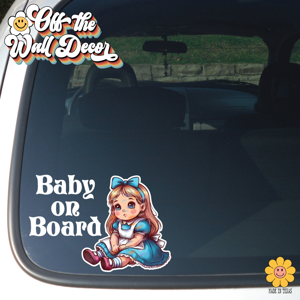 Little Alice in Wonderland | Baby on Board | Suction Cup Sign, Magnet OR Vinyl Decal Sticker