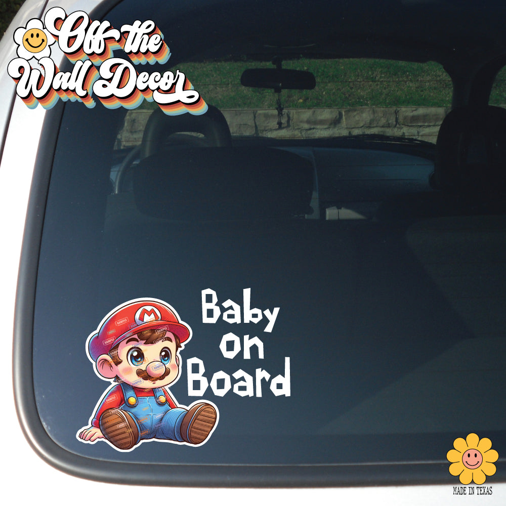 Baby Mario | Baby on Board | Suction Cup Sign, Magnet OR Vinyl Decal Sticker