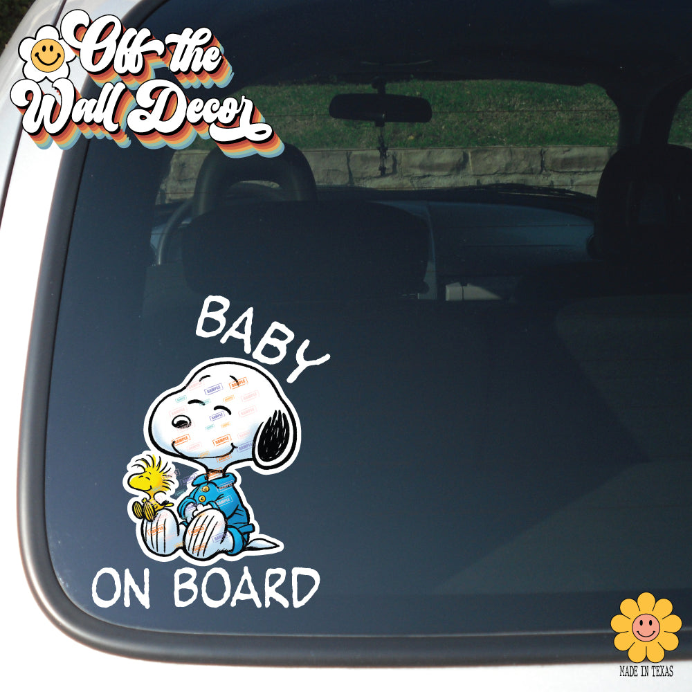 Little Snoopy Pup & Friend | Baby on Board | Suction Cup Sign, Magnet OR Vinyl Decal Sticker
