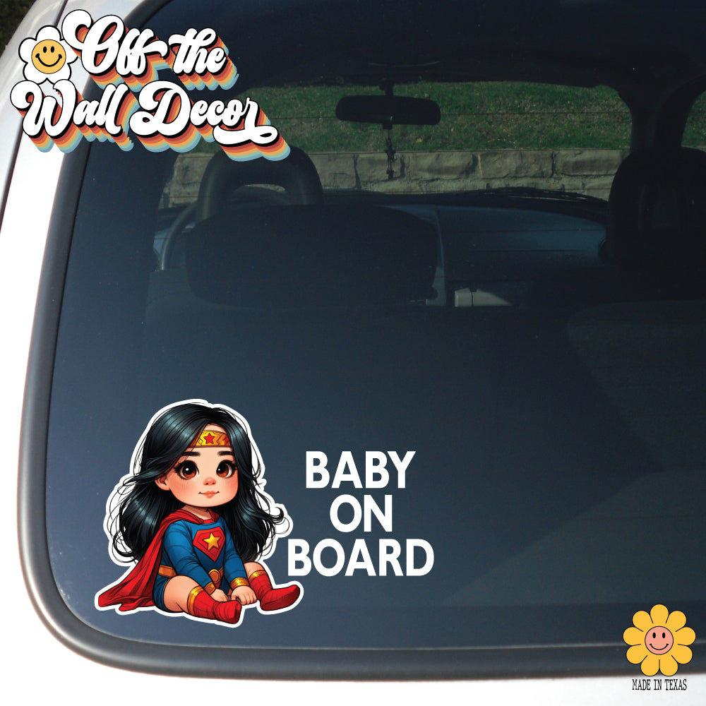 Little Wonder Woman | Baby on Board | Suction Cup Sign, Magnet OR Vinyl Decal Sticker