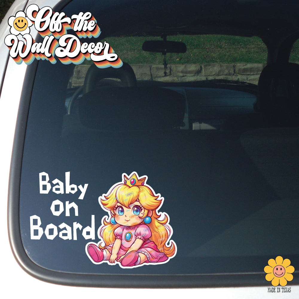 Baby Princess Peach | Baby on Board | Suction Cup Sign, Magnet OR Vinyl Decal Sticker