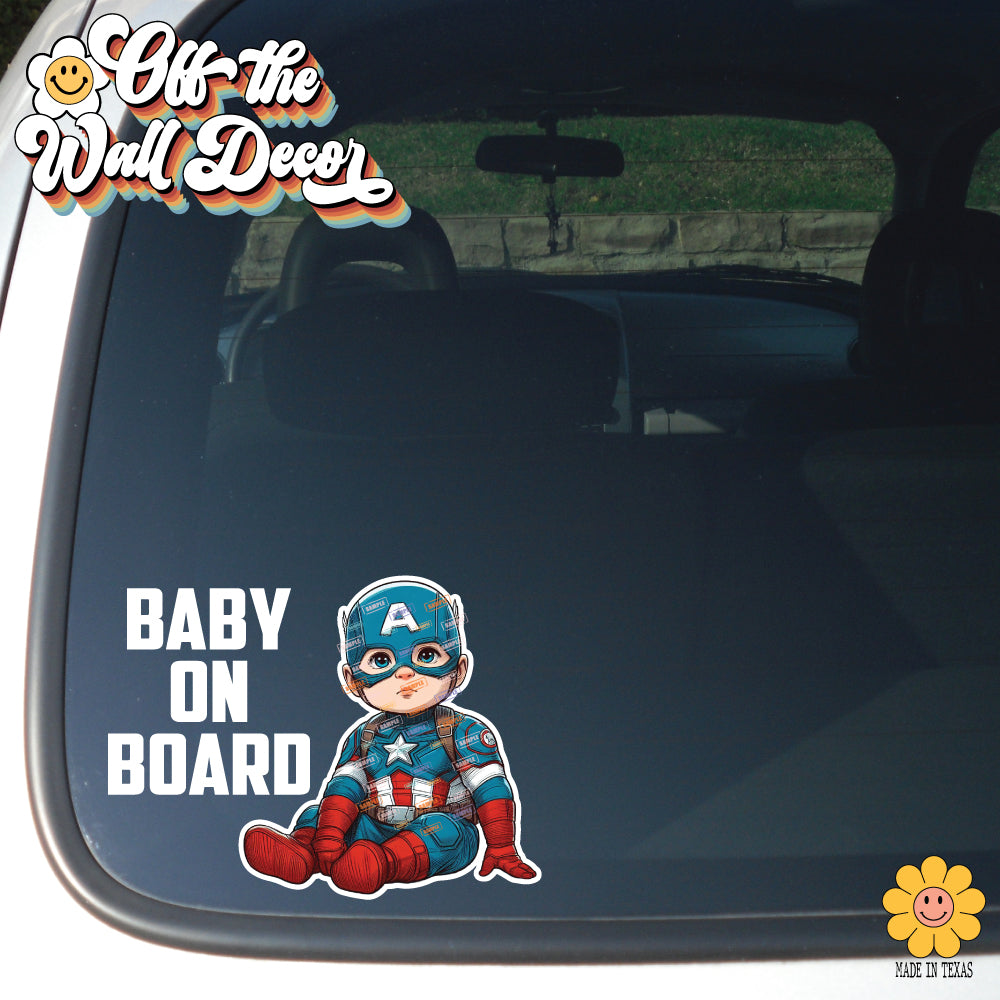 Little Captain America | Baby on Board | Suction Cup Sign, Magnet OR Vinyl Decal Sticker
