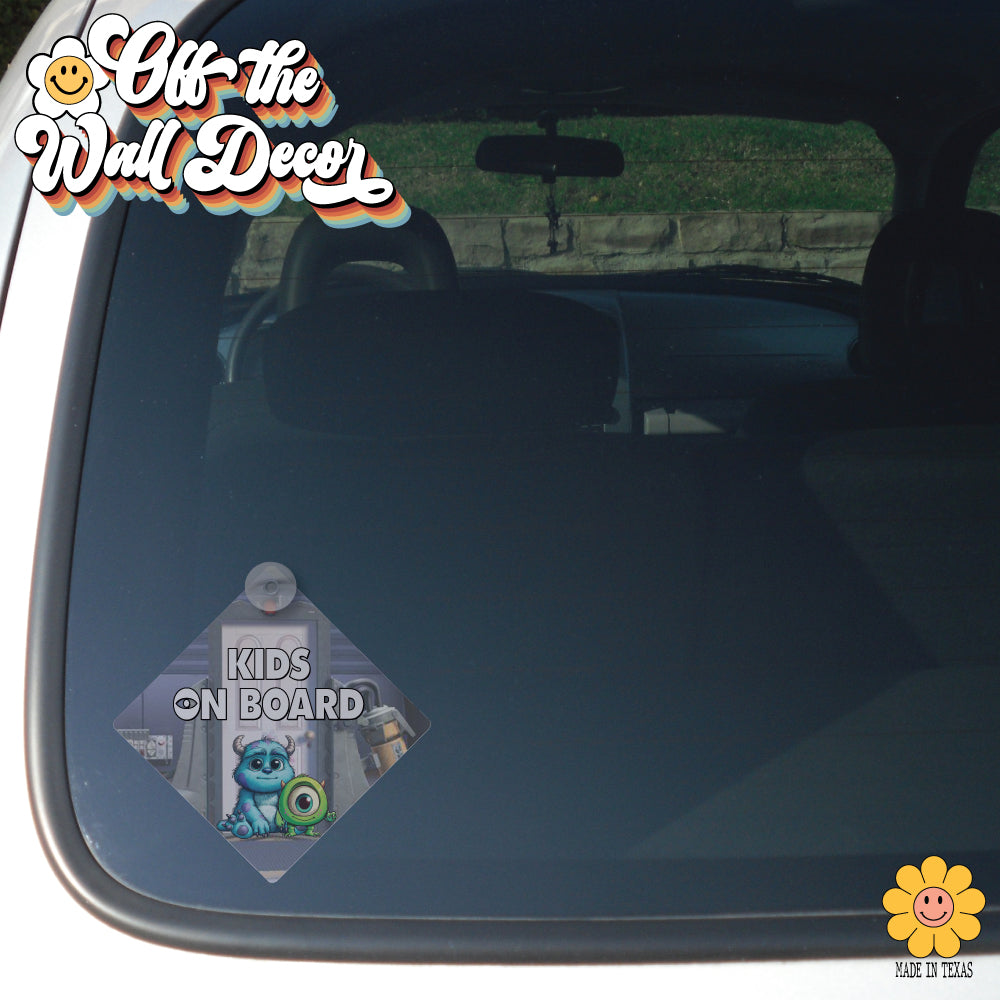 Little Sully & Mike | Kids on Board | Suction Cup Sign, Magnet OR Vinyl Decal Sticker