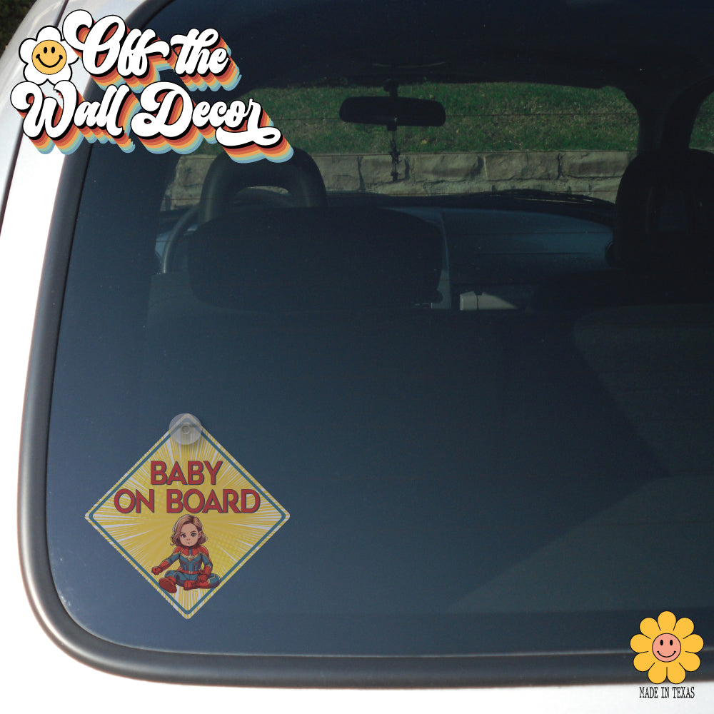 Little Captain Marvel | Baby on Board | Suction Cup Sign, Magnet OR Vinyl Decal Sticker