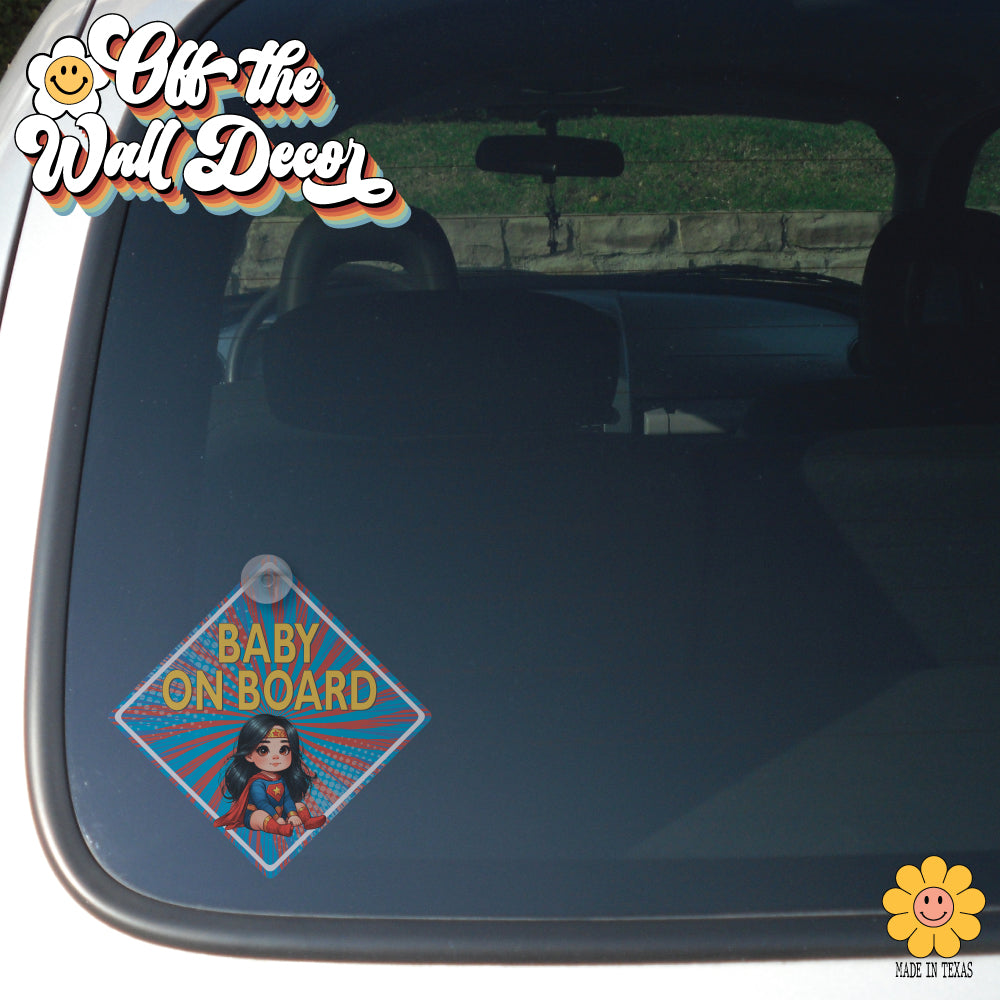 Little Wonder Woman | Baby on Board | Suction Cup Sign, Magnet OR Vinyl Decal Sticker