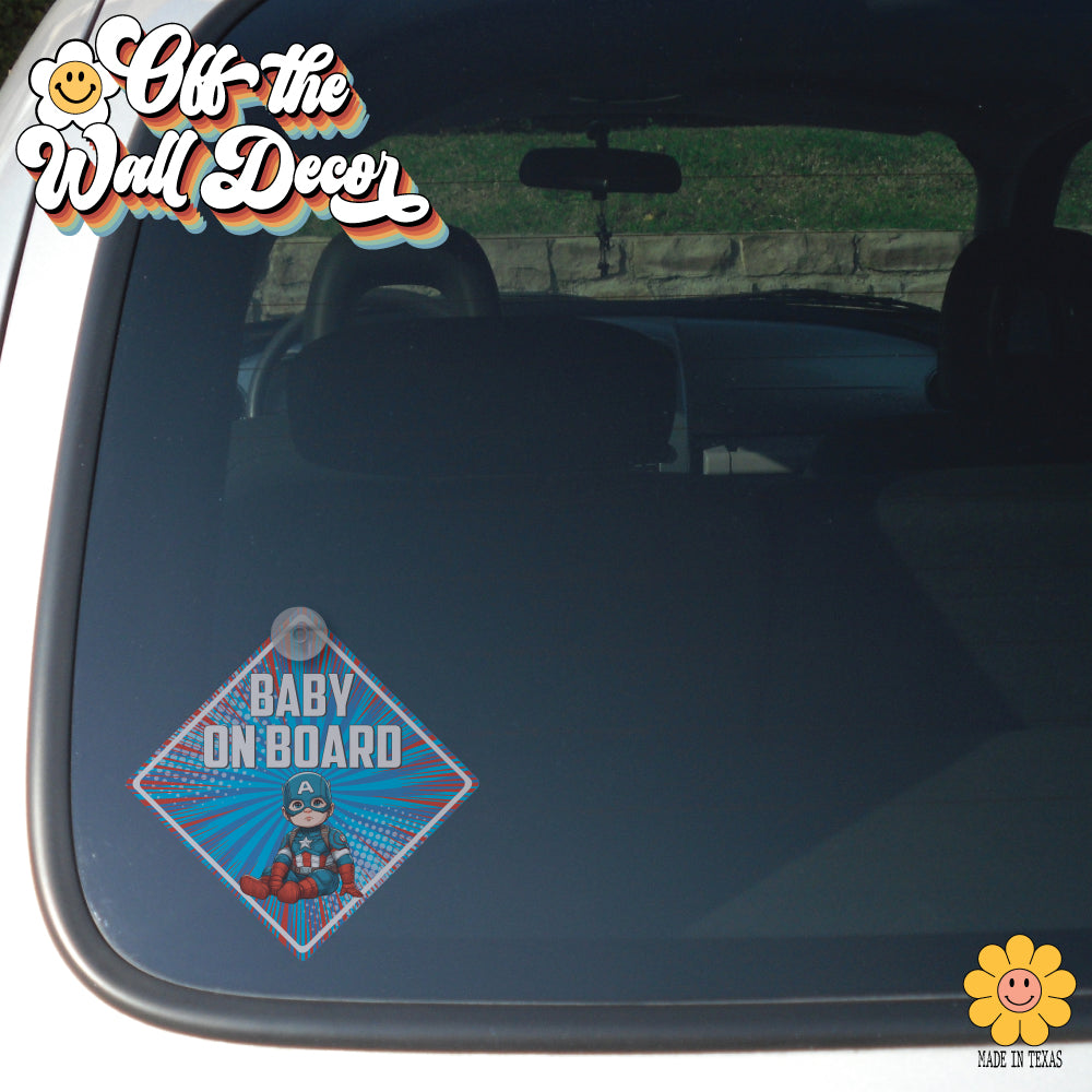 Little Captain America | Baby on Board | Suction Cup Sign, Magnet OR Vinyl Decal Sticker