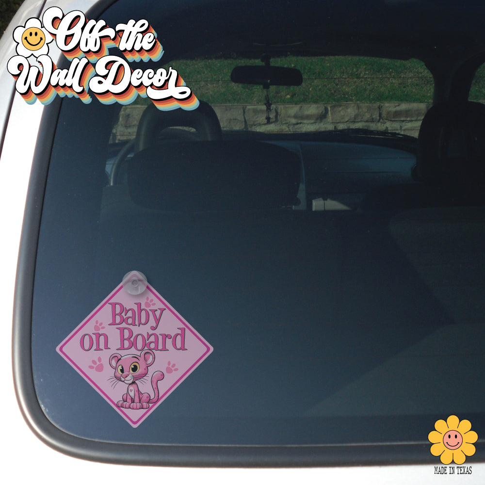 Little Pink Panther | Baby on Board | Suction Cup Sign, Magnet OR Vinyl Decal Sticker