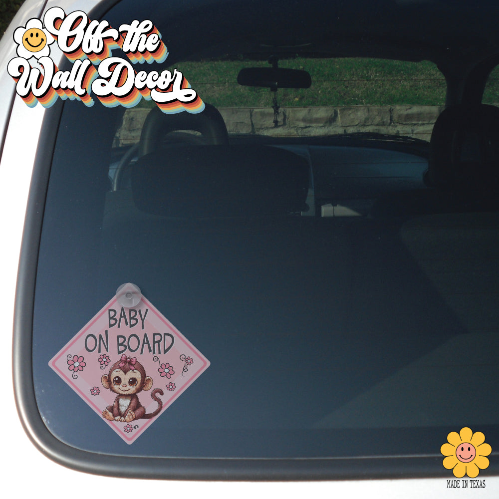Baby Girl Monkey | Baby on Board | Suction Cup Sign, Magnet OR Vinyl Decal Sticker