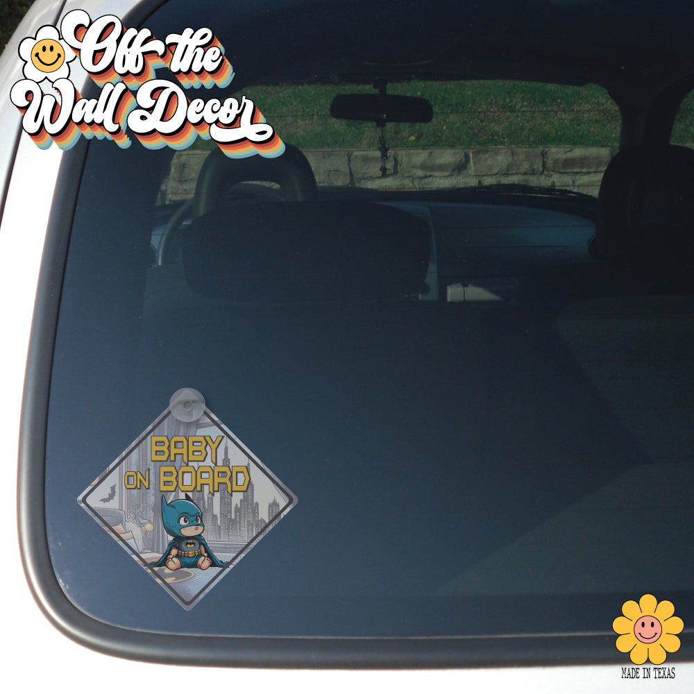Little Hero Bat Dude | Baby on Board | Suction Cup Sign, Magnet OR Vinyl Decal Sticker