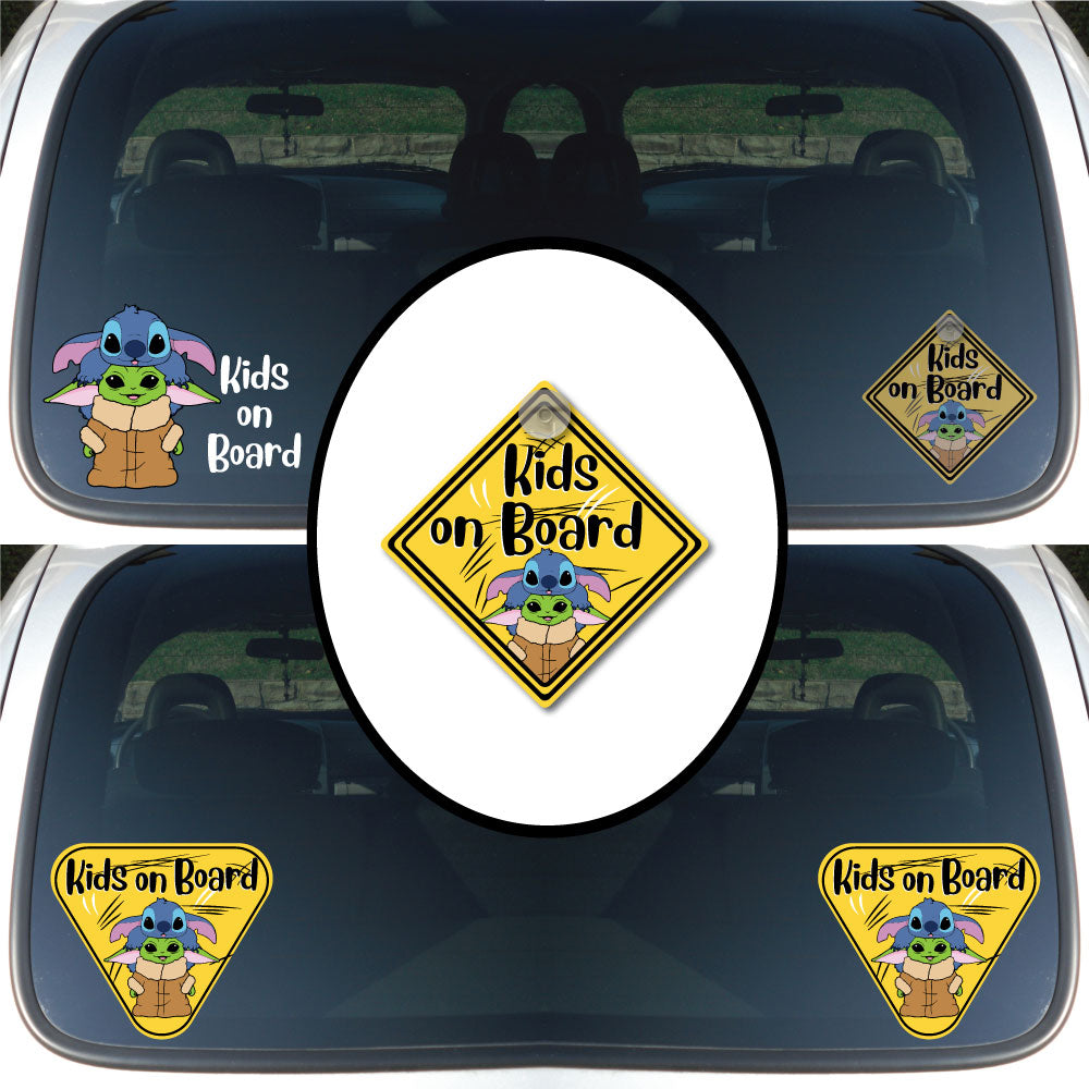 Grogu & Stitch | Kids on Board | Suction Cup Sign, Magnet OR Vinyl Decal Sticker