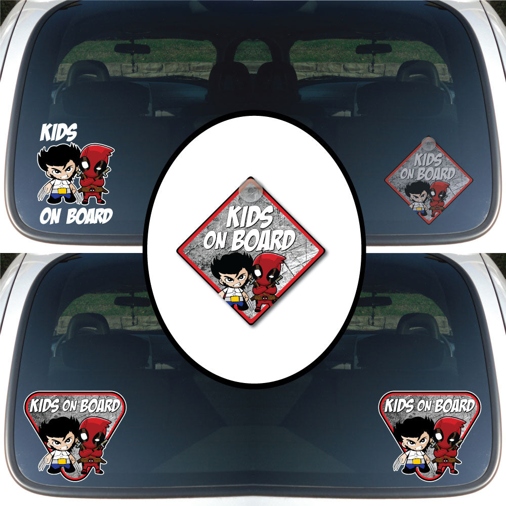 Wolverine & Deadpool | Kids on Board | Suction Cup Sign, Magnet OR Vinyl Decal Sticker