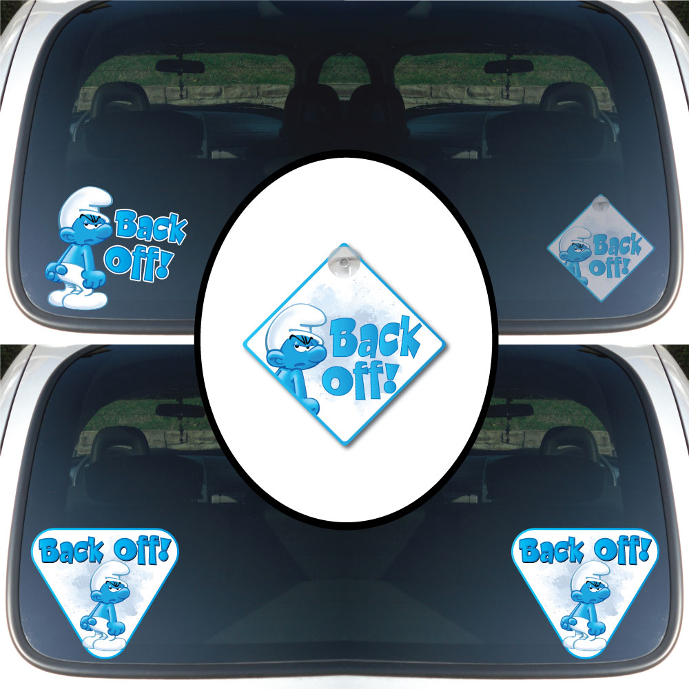 Back Off! | Grouchy Smurf | Suction Cup Sign, Magnet OR Vinyl Decal Sticker