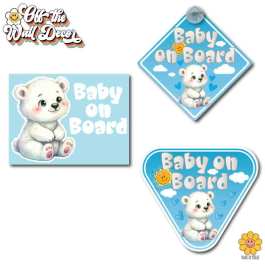 Polar Bear Boy | Baby on Board | Suction Cup Sign, Magnet OR Vinyl Decal Sticker