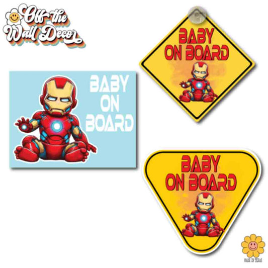 Little Hero Ironman | Baby on Board | Suction Cup Sign, Magnet OR Vinyl Decal Sticker