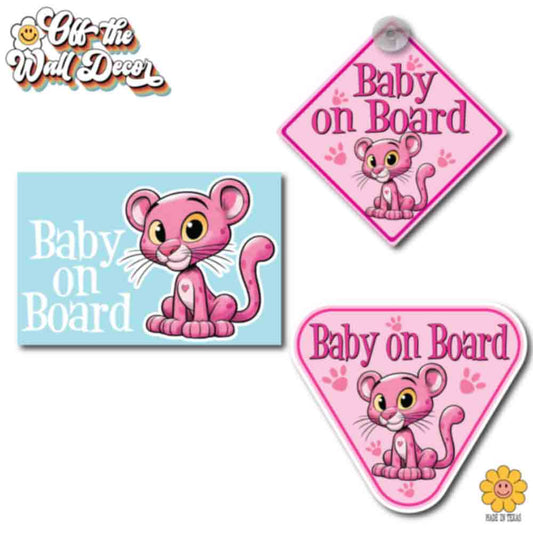 Little Pink Panther | Baby on Board | Suction Cup Sign, Magnet OR Vinyl Decal Sticker