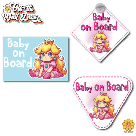 Baby Princess Peach | Baby on Board | Suction Cup Sign, Magnet OR Vinyl Decal Sticker