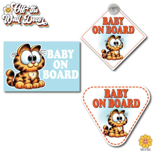 Garfield | Baby on Board | Suction Cup Sign, Magnet OR Vinyl Decal Sticker