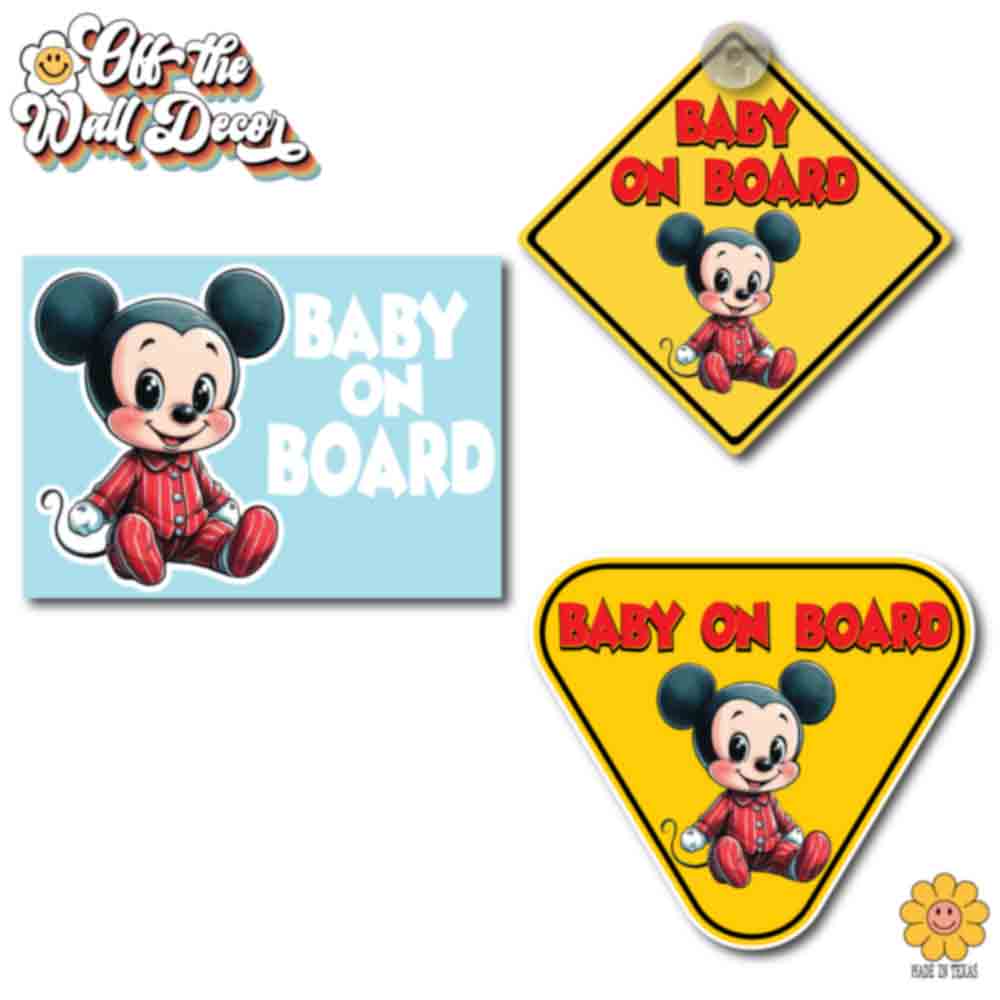 Baby on Board | Baby Mickey | Suction Cup Sign, Magnet OR Vinyl Decal Sticker