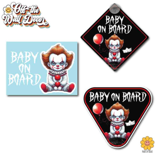 Scary Clown | Baby on Board | Suction Cup Sign, Magnet OR Vinyl Decal Sticker