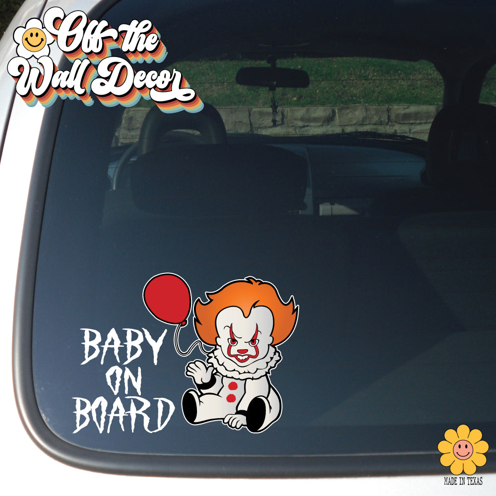 Scary Clown | Baby on Board | Suction Cup Sign, Magnet OR Vinyl Decal Sticker