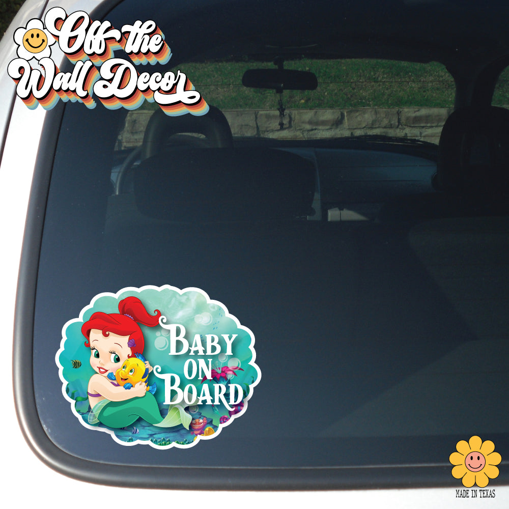 Little Mermaid Ariel | Baby on Board | Suction Cup Sign, Magnet OR Vinyl Decal Sticker
