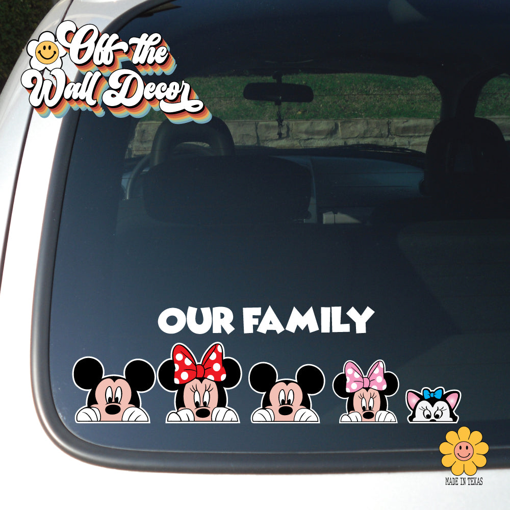 Mickey & Minnie Mouse Peeking Family | Car/Truck Sticker, Automotive Decals, Family Car Bling Stickers and Decals, Pet Cat Dog Decal for Window