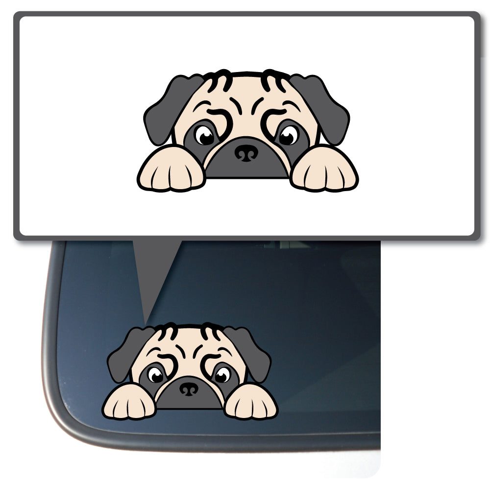Peeking Pug | Car/Truck Sticker, Automotive Decals, Car Bling Stickers and Decals, Pet Cat Dog Decal for Window
