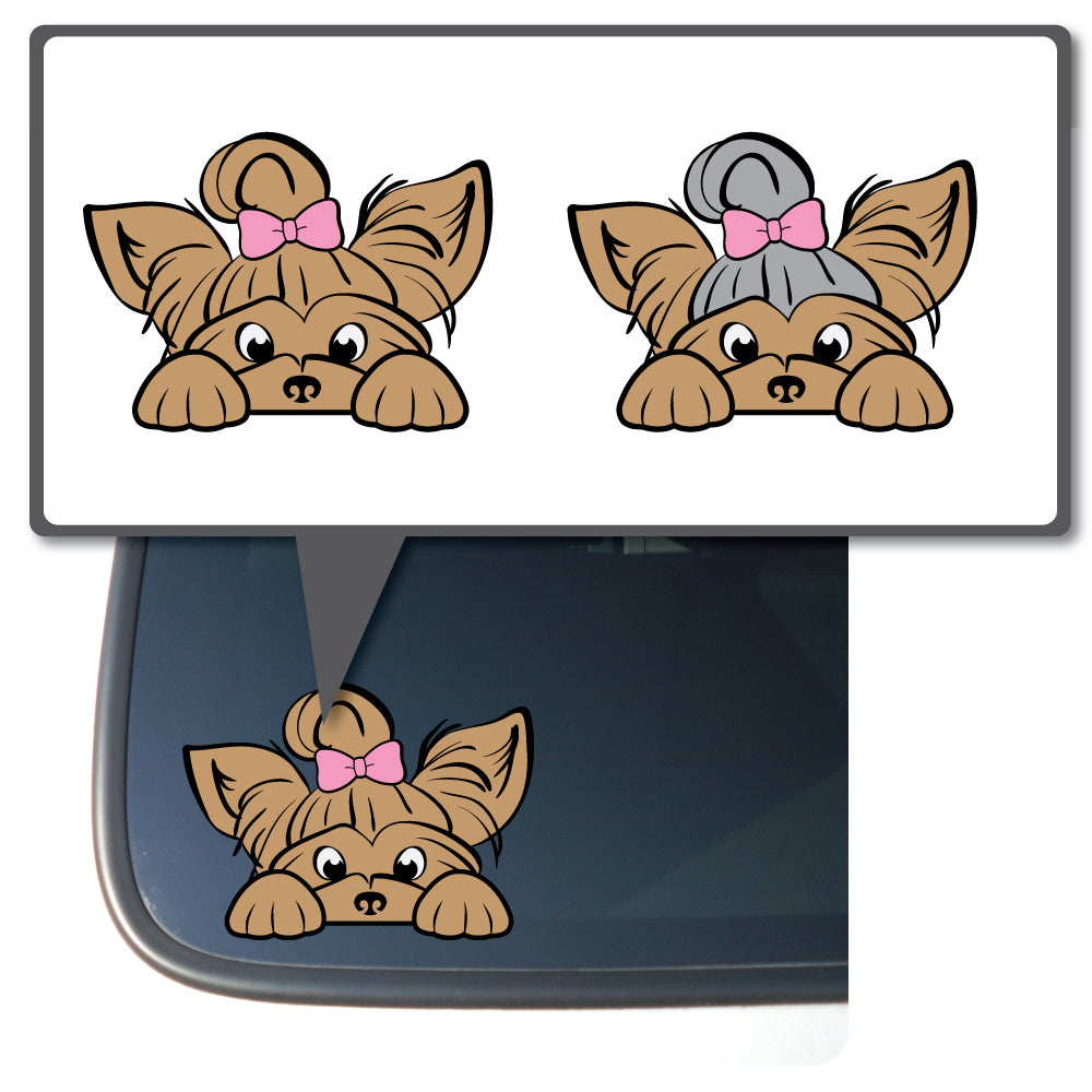 Peeking Yorkie | Car/Truck Sticker, Automotive Decals, Car Bling Stickers and Decals, Pet Cat Dog Decal for Window