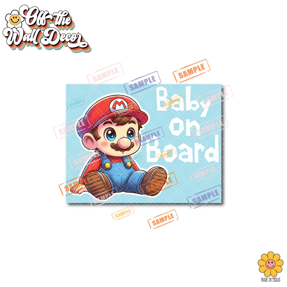 Baby Mario | Baby on Board | Suction Cup Sign, Magnet OR Vinyl Decal Sticker
