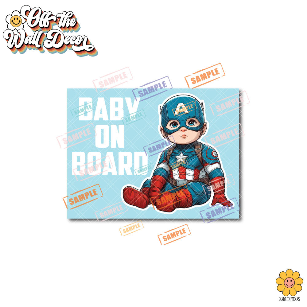 Little Captain America | Baby on Board | Suction Cup Sign, Magnet OR Vinyl Decal Sticker