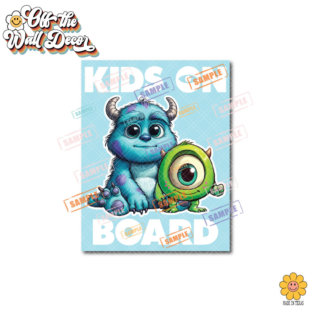 Little Sully & Mike | Kids on Board | Suction Cup Sign, Magnet OR Vinyl Decal Sticker