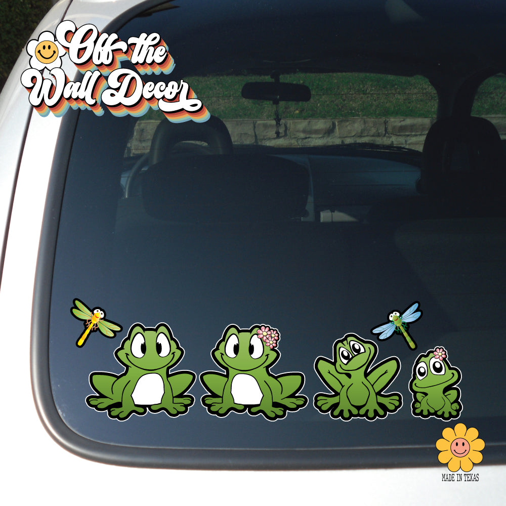 FROG Family Stick Figure | Car/Truck Sticker, Automotive Decals, Family Car Bling Stickers and Decals, Pet Cat Dog Decal for Window