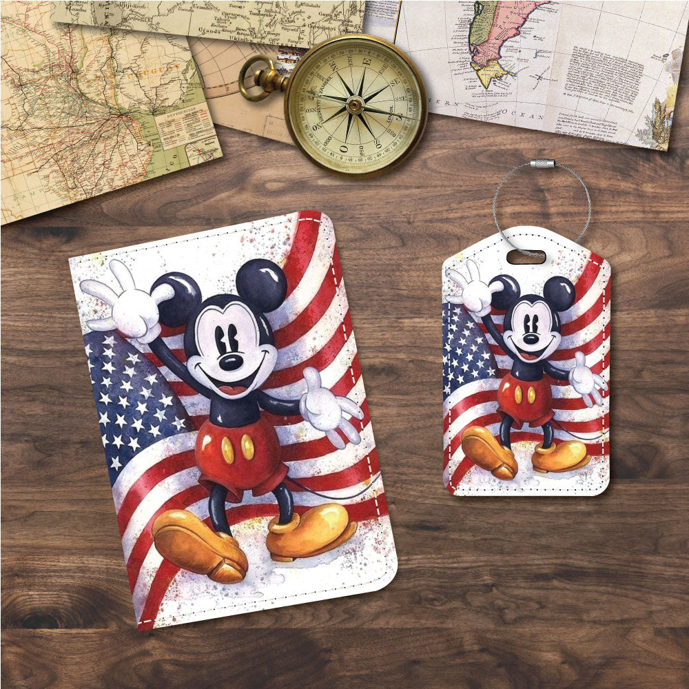 Vintage Mickey US Flag | Passport Holder & Luggage Tag