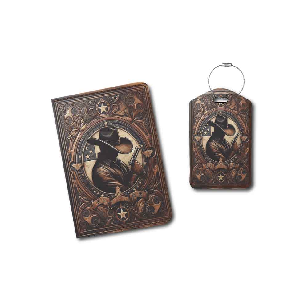Distressed Leather Look Cowboy | Passport Holder & Luggage Tag