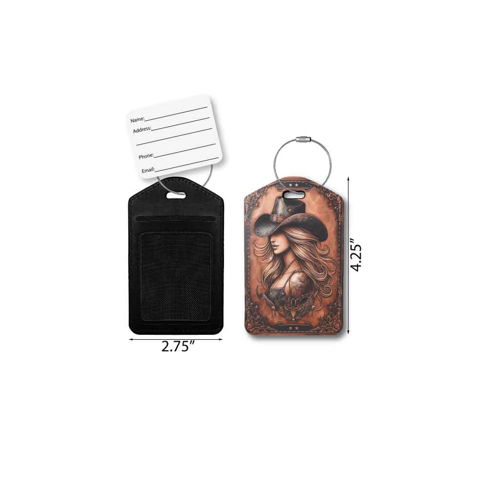 Distressed Leather Look Cowgirl | Passport Holder & Luggage Tag