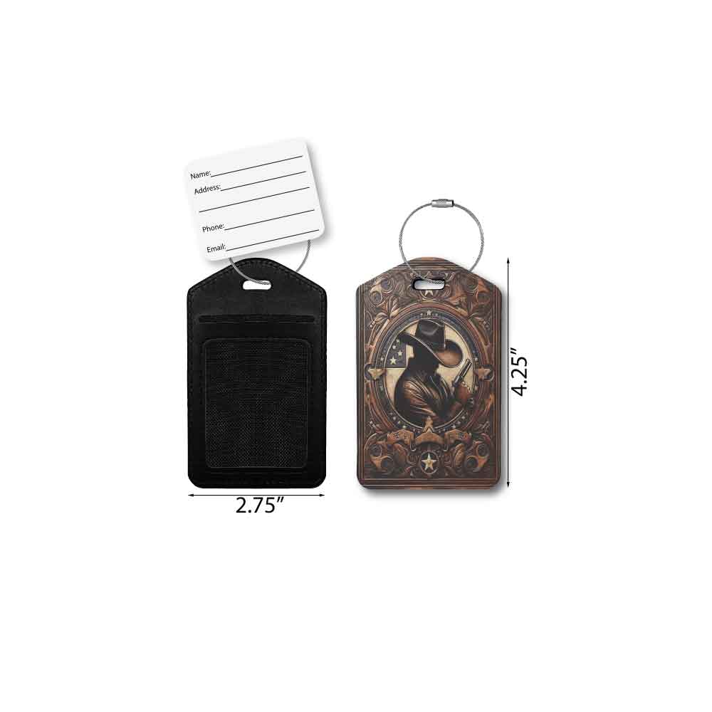 Distressed Leather Look Cowboy | Passport Holder & Luggage Tag