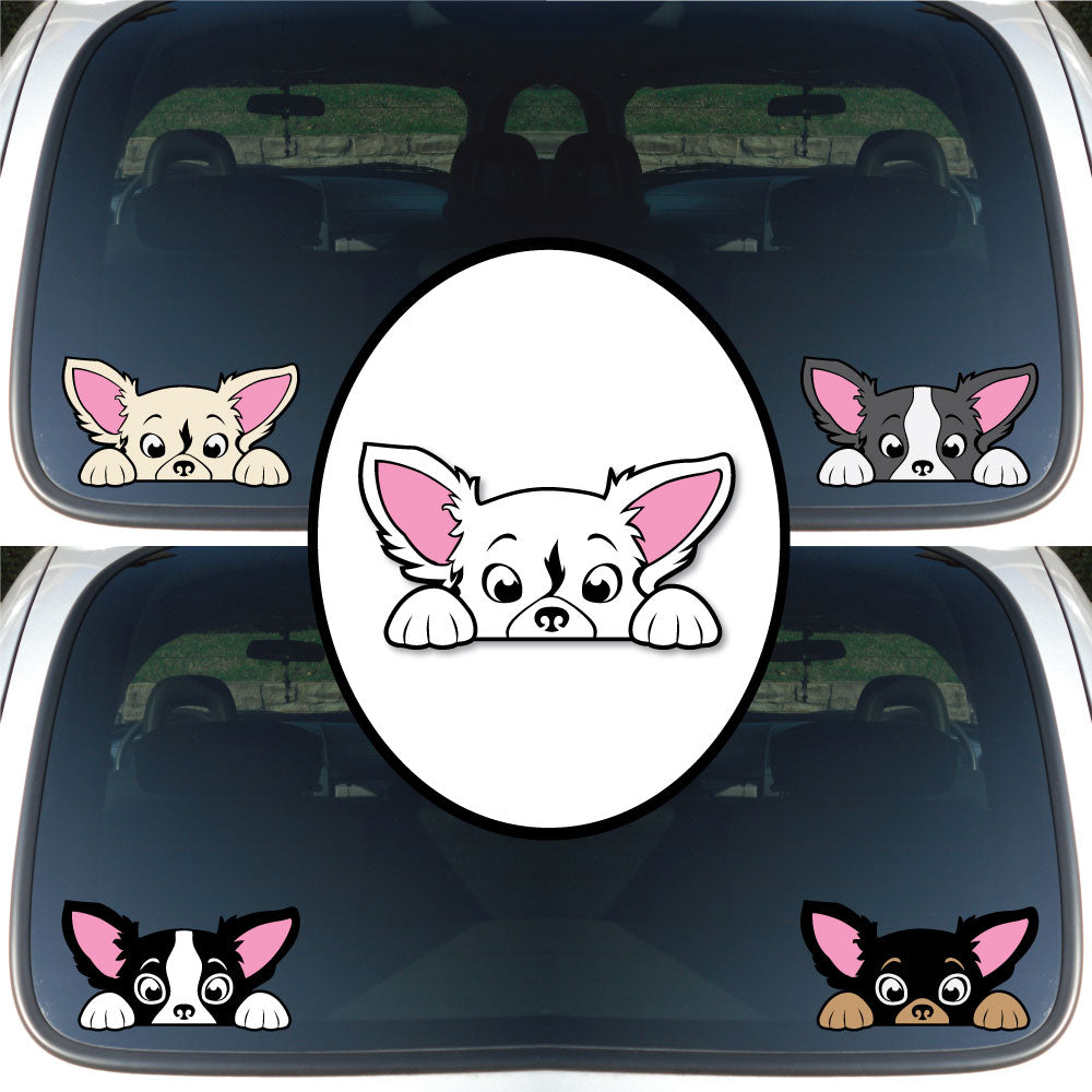 Peeking Long Hair Chihuahua | Car/Truck Sticker, Automotive Decals, Car Bling Stickers and Decals, Pet Cat Dog Decal for Window