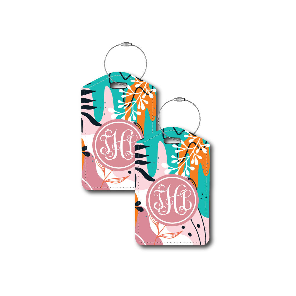 Monogram | Pink Leaf Boho | Passport Holder & Luggage Tag