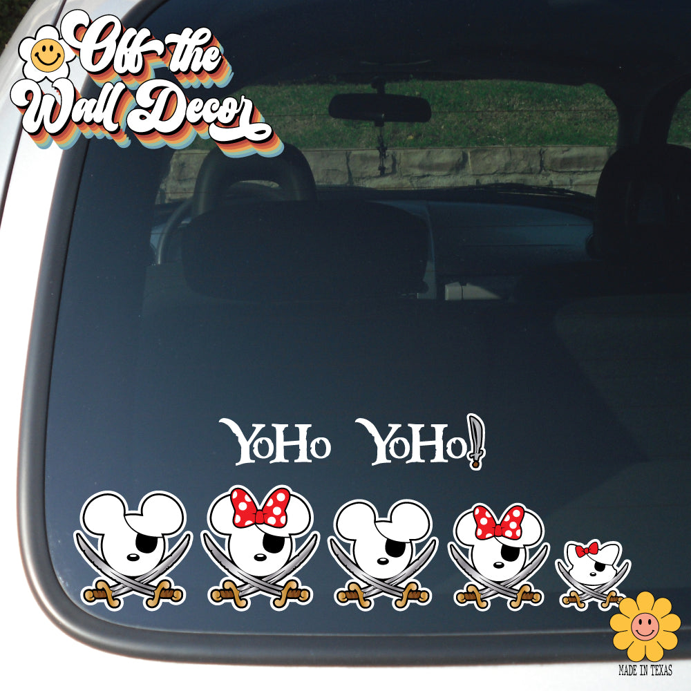 Pirate Mouse Ears Family Figure | Car/Truck Sticker, Automotive Decals, Family Car Bling Stickers and Decals, Decal for Windows