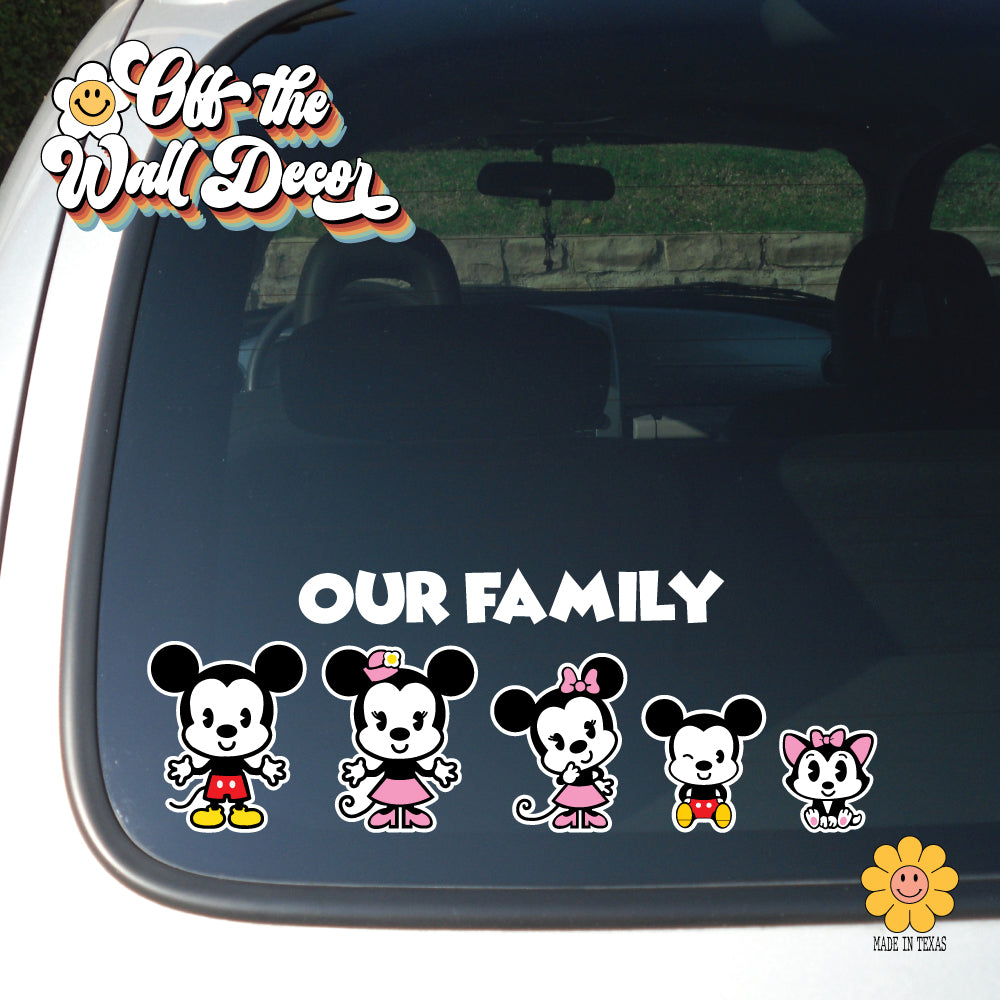 Mickey & Minnie Cuties Family Stick Figure | Car/Truck Sticker, Automotive Decals, Family Car Bling Stickers and Decals, Pet Cat Dog Decal for Window