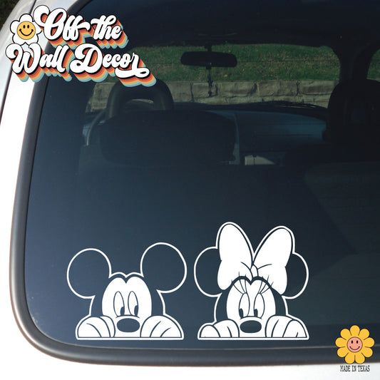 Peeking Mickey & Minnie | Vehicle Window, Vinyl decal sticker