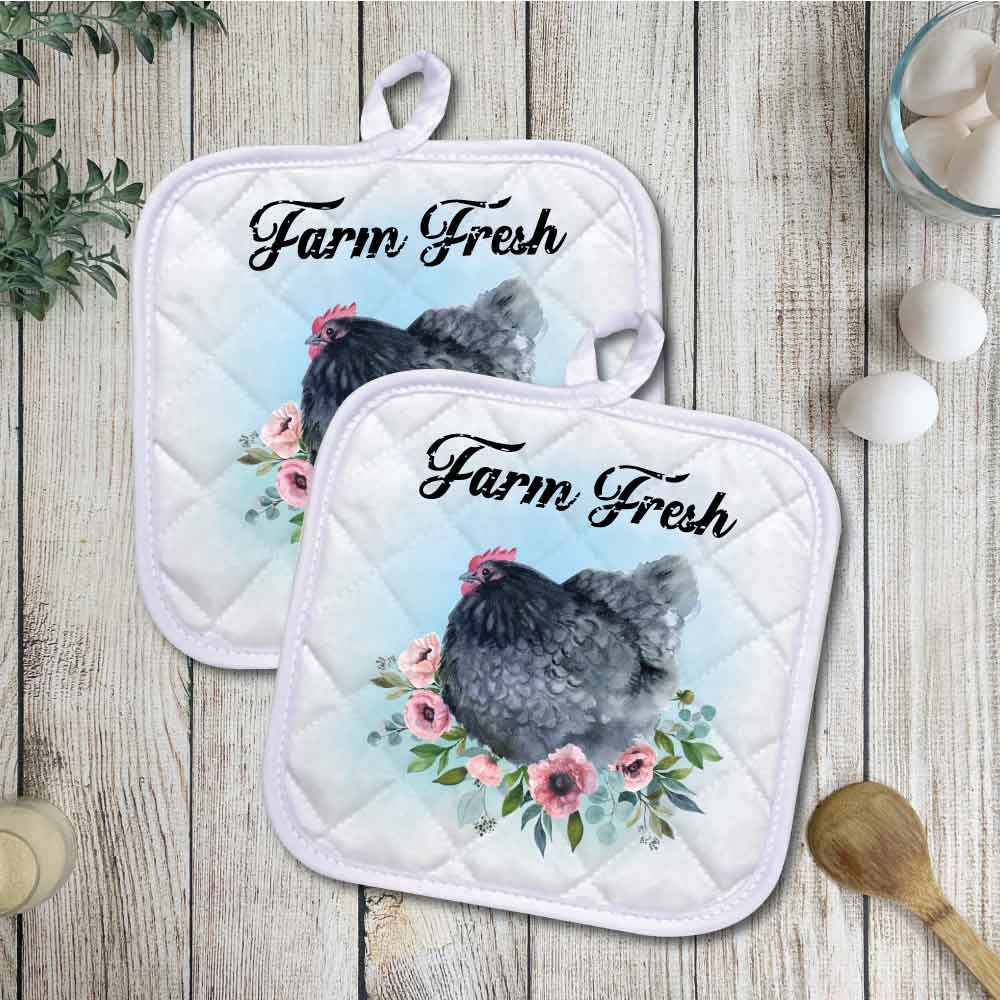Farmhouse Hens | Potholders, Trivets, Hot pads, Oven mitts, Heat resistant, and Washable
