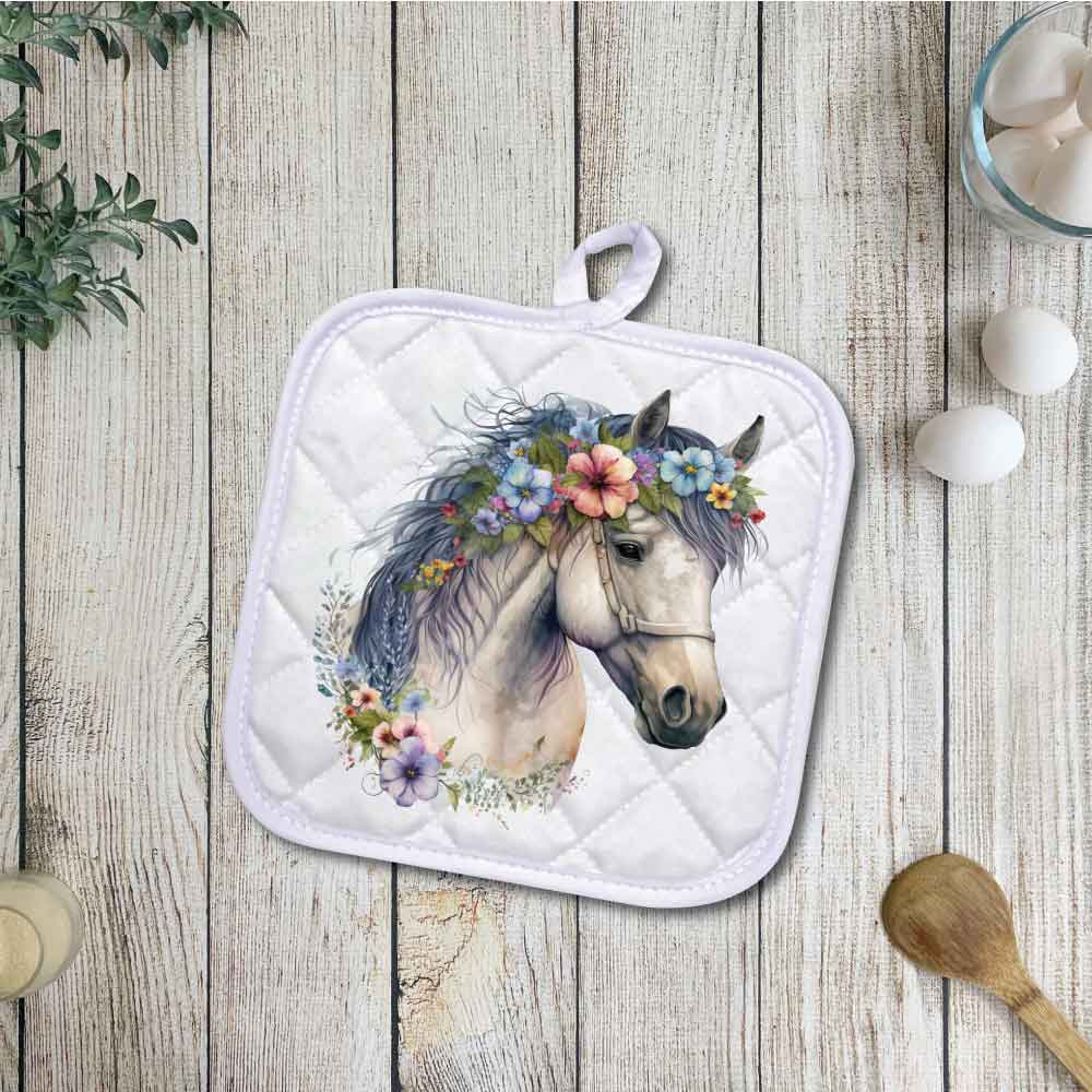 Floral Horse | 5 Designs | Potholders, Trivets, Hot pads, Oven mitts, Heat resistant, and Washable