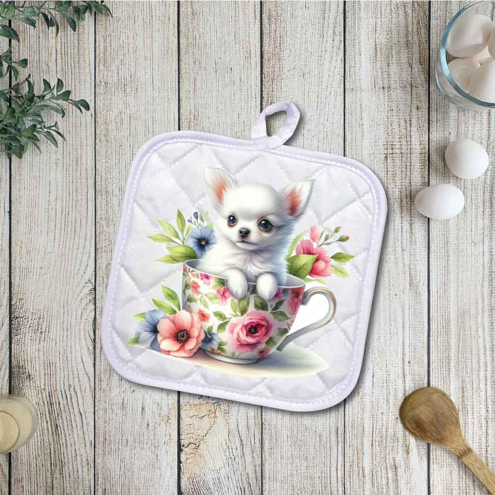Chihuahua Cup | 9 Designs | Potholders, Trivets, Hot pads, Oven mitts, Heat resistant, and Washable