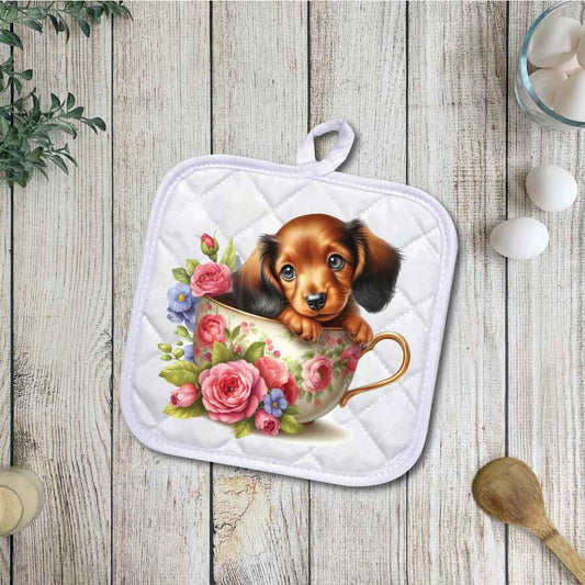 Dachshund Puppy | 4 Designs | Potholders, Trivets, Hot pads, Oven mitts, Heat resistant, and Washable